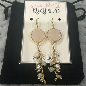 Rose Quartz & Fresh Water Pearls Earrings-Boutique